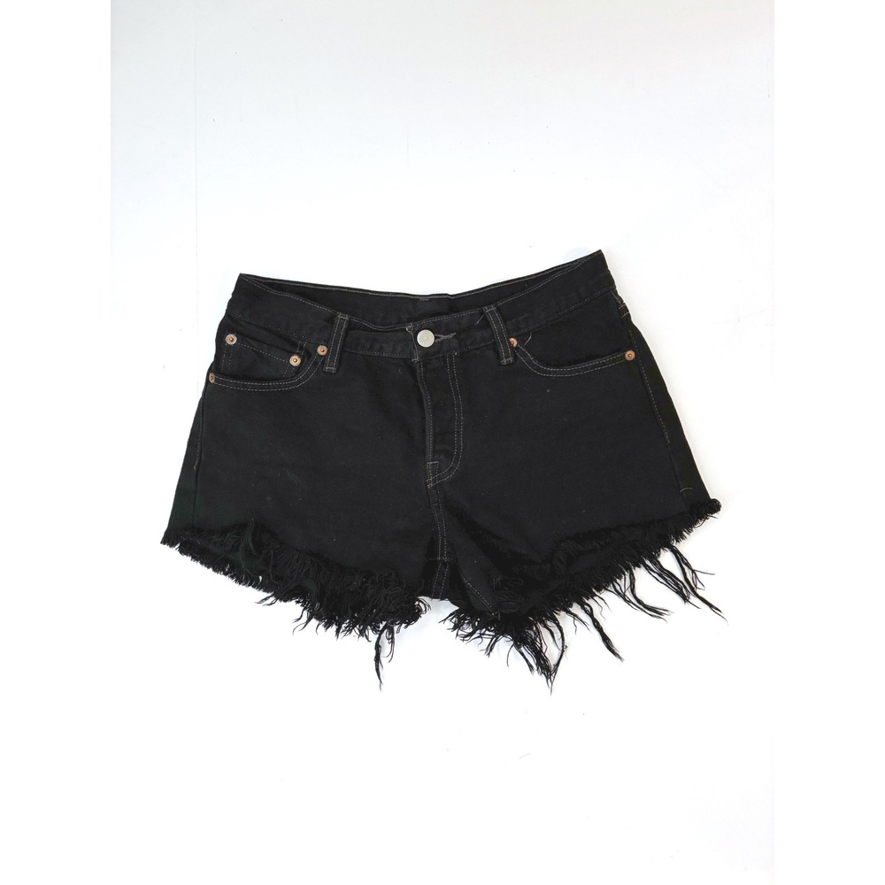 Levis 501 Black Denim Cut Off Shorts Frayed Hem Womens Size 27 831055 - Picture 3 of 6
